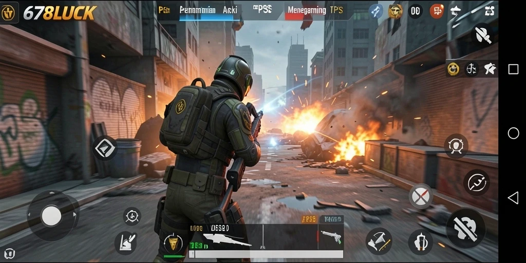 Tangkapan layar gameplay 678LUCK menampilkan aksi pertempuran TPS yang mendebarkan.