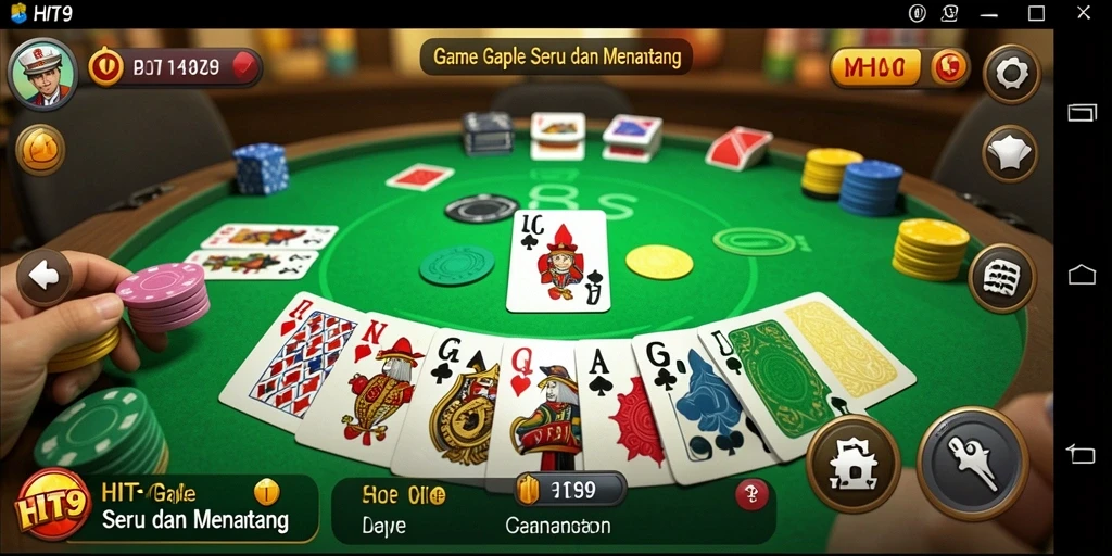 Tampilan gameplay HIT9 yang menarik dan penuh warna dalam permainan Gaple.
