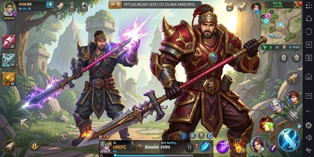 Screenshot HOKI99 menunjukkan aksi pertempuran seru di dunia MMORPG.