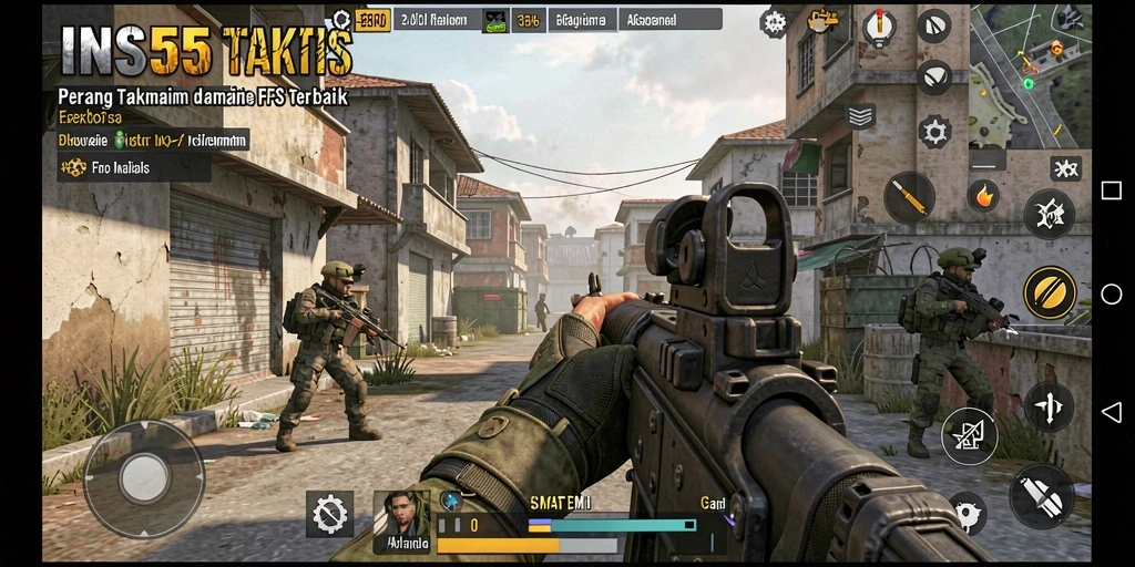 Tampilan gameplay intens di INS55 yang menunjukkan aksi tembak-menembak.