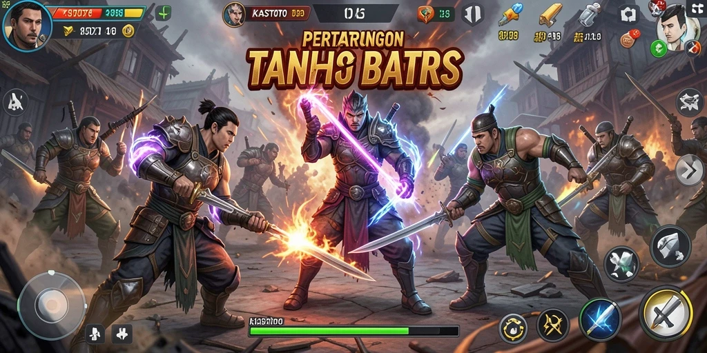 Tampilan gameplay KASTOTO yang mendebarkan dalam pertarungan.