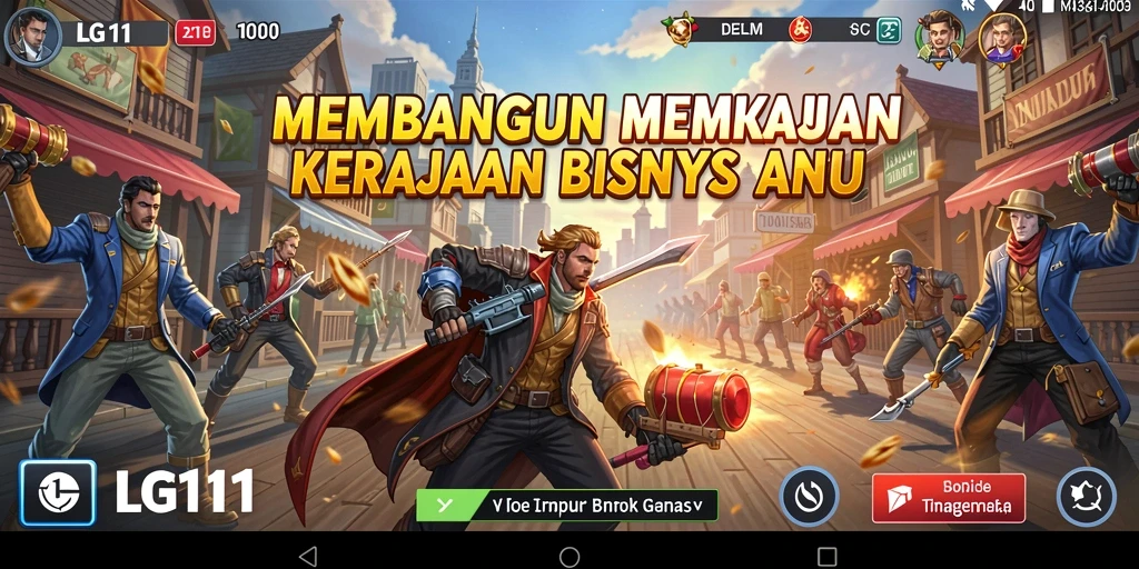 Screenshot gameplay LG111 menampilkan aksi membangun kerajaan bisnis yang seru.