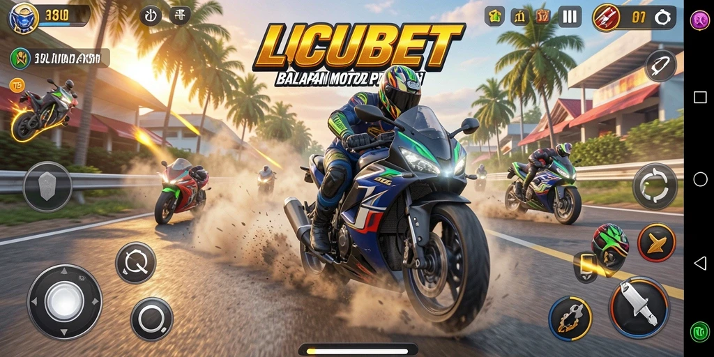Tampilan gameplay seru dalam LUCUBET saat balapan motor di lintasan menantang.