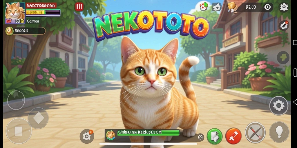 Tampilan gameplay NEKOTOTO yang menyenangkan dengan kucing lucu.