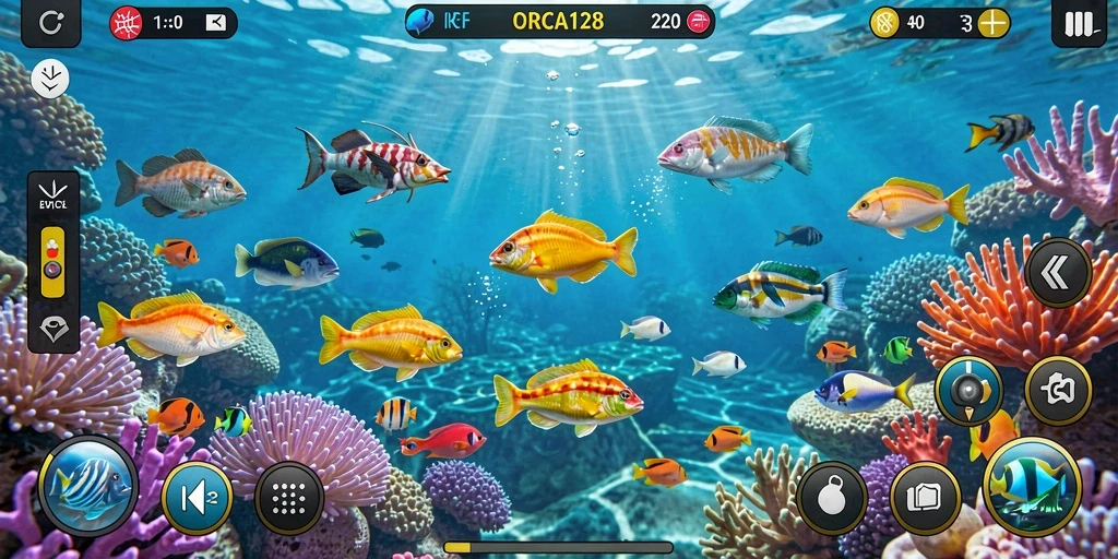 Tampilan gameplay Tembak Ikan yang mendebarkan di ORCA128.