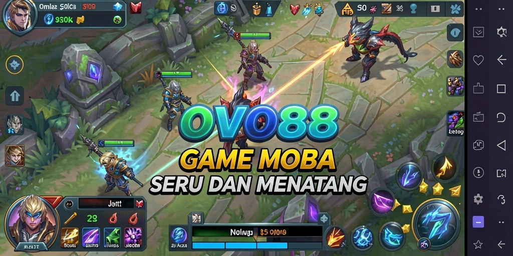 Screenshot gameplay OVO88 menampilkan aksi seru dalam pertarungan MOBA.