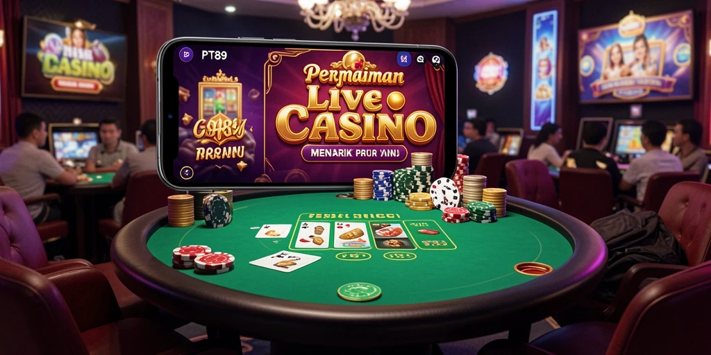 Screenshot gameplay PT89 menampilkan dealer langsung dan suasana kasino yang autentik.