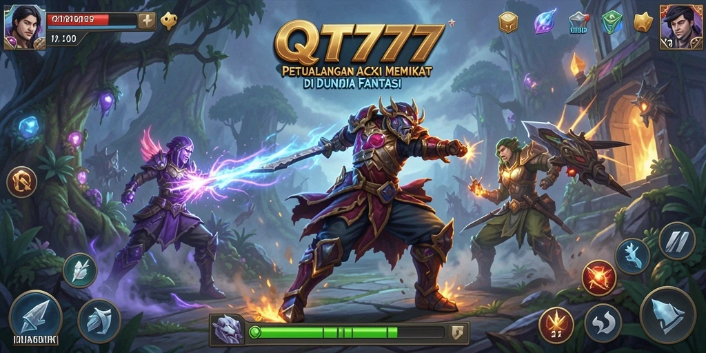 Screenshot gameplay QT777 menampilkan pertarungan epik di dunia fantasi.