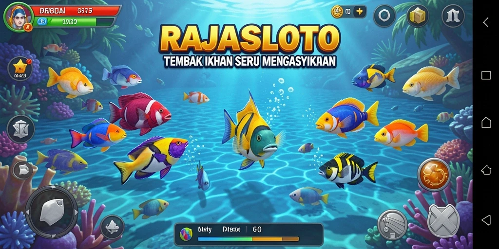 Screenshot utama RAJASLOTO menampilkan aksi menembak ikan yang seru.