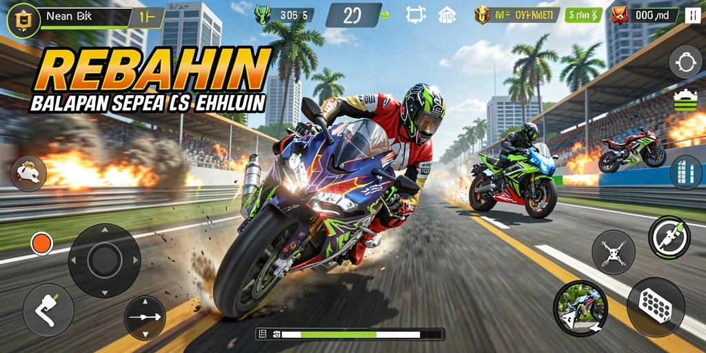 Gameplay seru balapan sepeda motor di REBAHIN.
