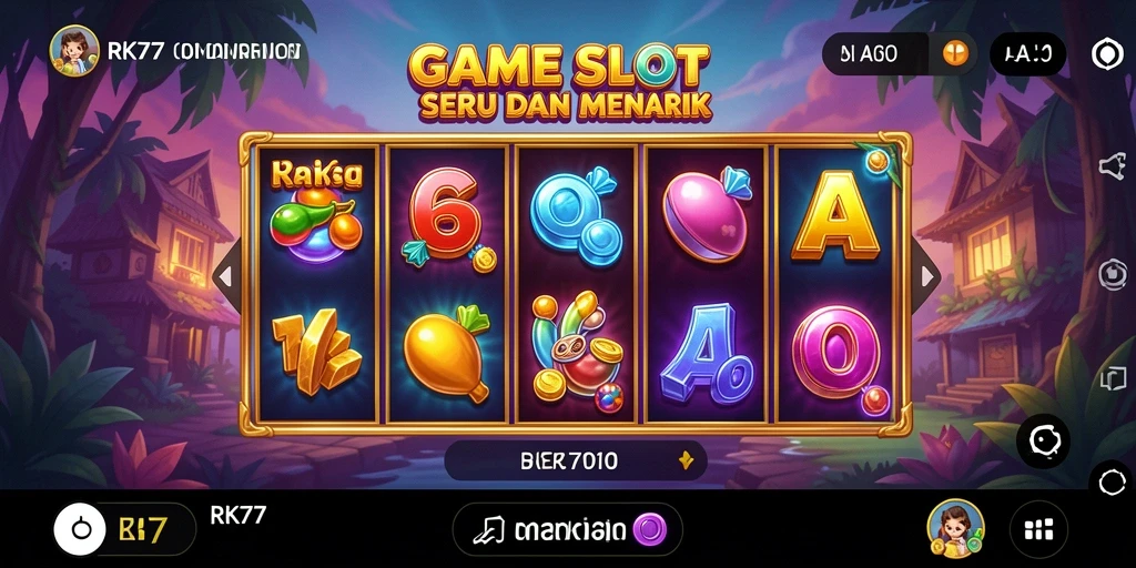 Screenshot gameplay RK77 yang menampilkan mesin Slot yang menarik.