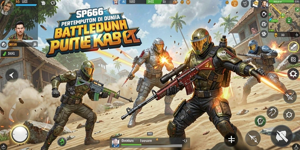 Screenshot gameplay SP666 dengan aksi intense Battle Royale.