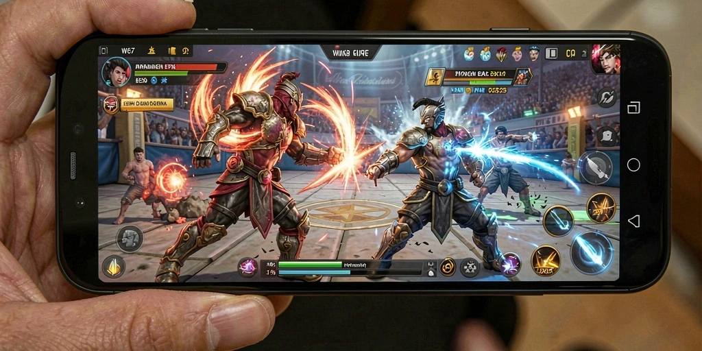 Screenshot gameplay W67 menampilkan pertarungan seru antara dua karakter.