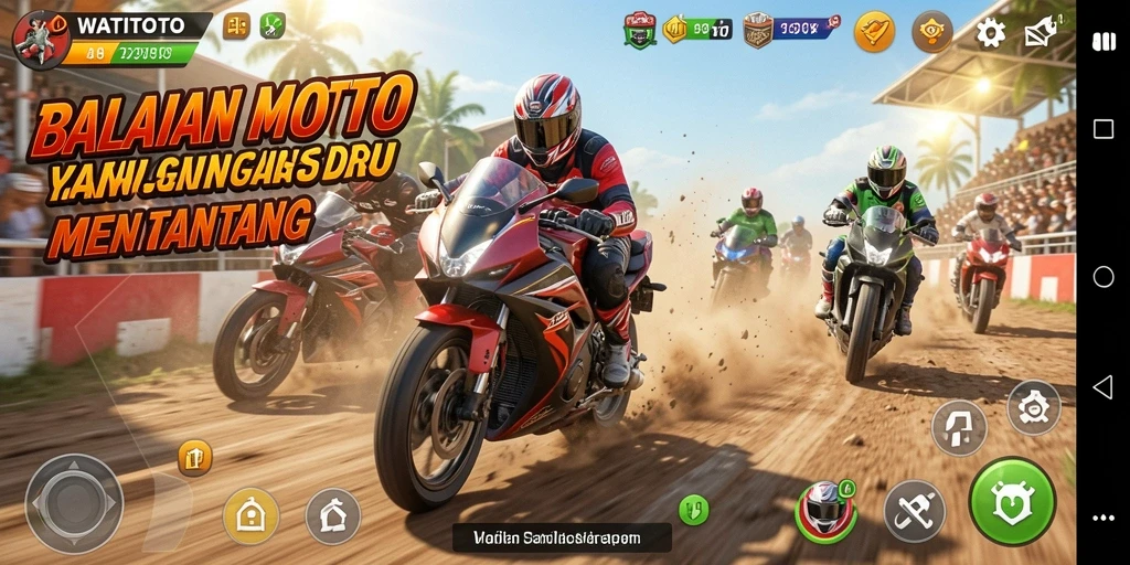 Gameplay WATITOTO menunjukkan aksi balapan motor yang seru dan mendebarkan.