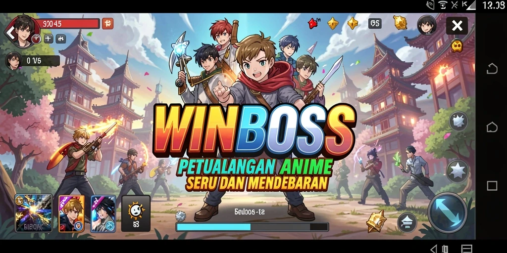 Screenshot gameplay WINBOSS menampilkan karakter anime dalam aksi seru.
