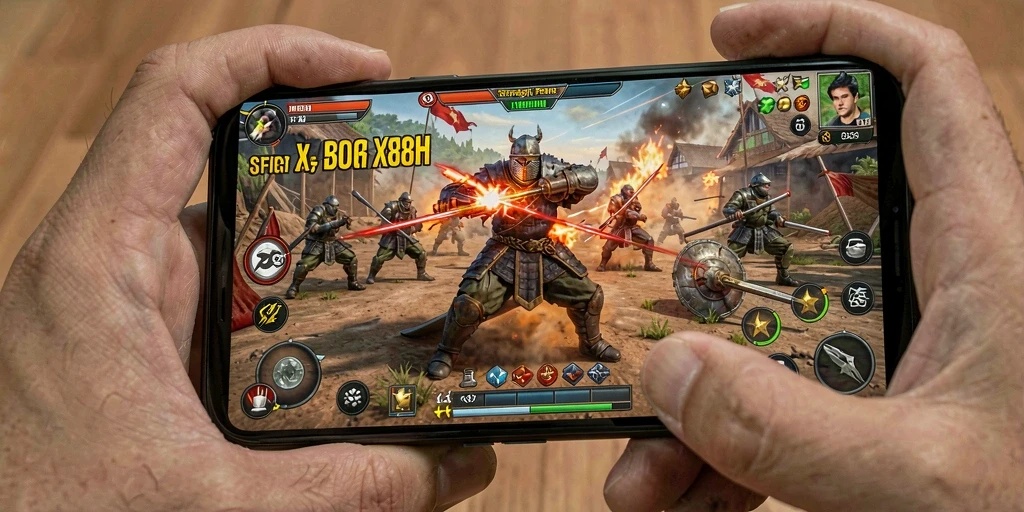 Screenshot utama X88 menampilkan pertempuran strategi yang intens.